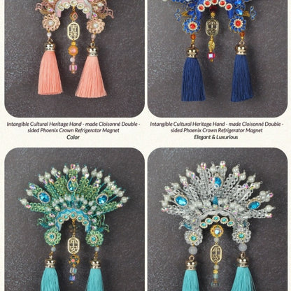 Ancient Chinese Opera Phoenix Coronet & Bridal Headdress Fridge Magnets, Peking Opera Facial Mask Cultural Souvenirs from Beijing Museum, Travel Magnetic Refrigerator Decor Gifts