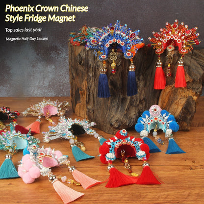 Ancient Chinese Opera Phoenix Coronet & Bridal Headdress Fridge Magnets, Peking Opera Facial Mask Cultural Souvenirs from Beijing Museum, Travel Magnetic Refrigerator Decor Gifts