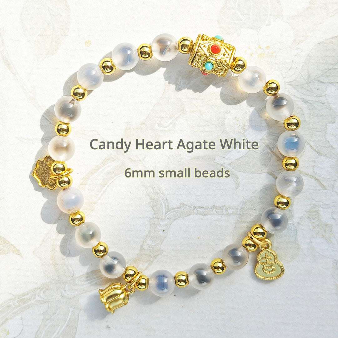 Sugar Heart Agate Bracelet | Half-Sugar Solid Color Small Beads | Beijing Temple Style | Exquisite Classic Design | 8mm Medium Beads, Blue - Blissette