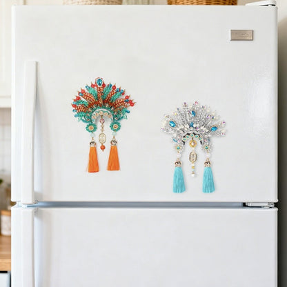 Ancient Chinese Opera Phoenix Coronet & Bridal Headdress Fridge Magnets, Peking Opera Facial Mask Cultural Souvenirs from Beijing Museum, Travel Magnetic Refrigerator Decor Gifts