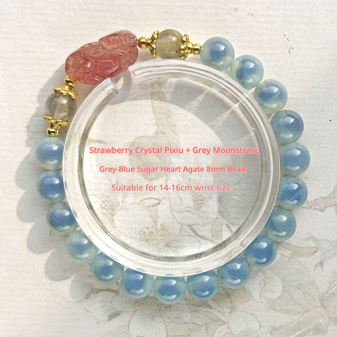 Sugar Heart Agate Bracelet | Half-Sugar Solid Color Small Beads | Beijing Temple Style | Exquisite Classic Design | 8mm Medium Beads, Blue - Blissette