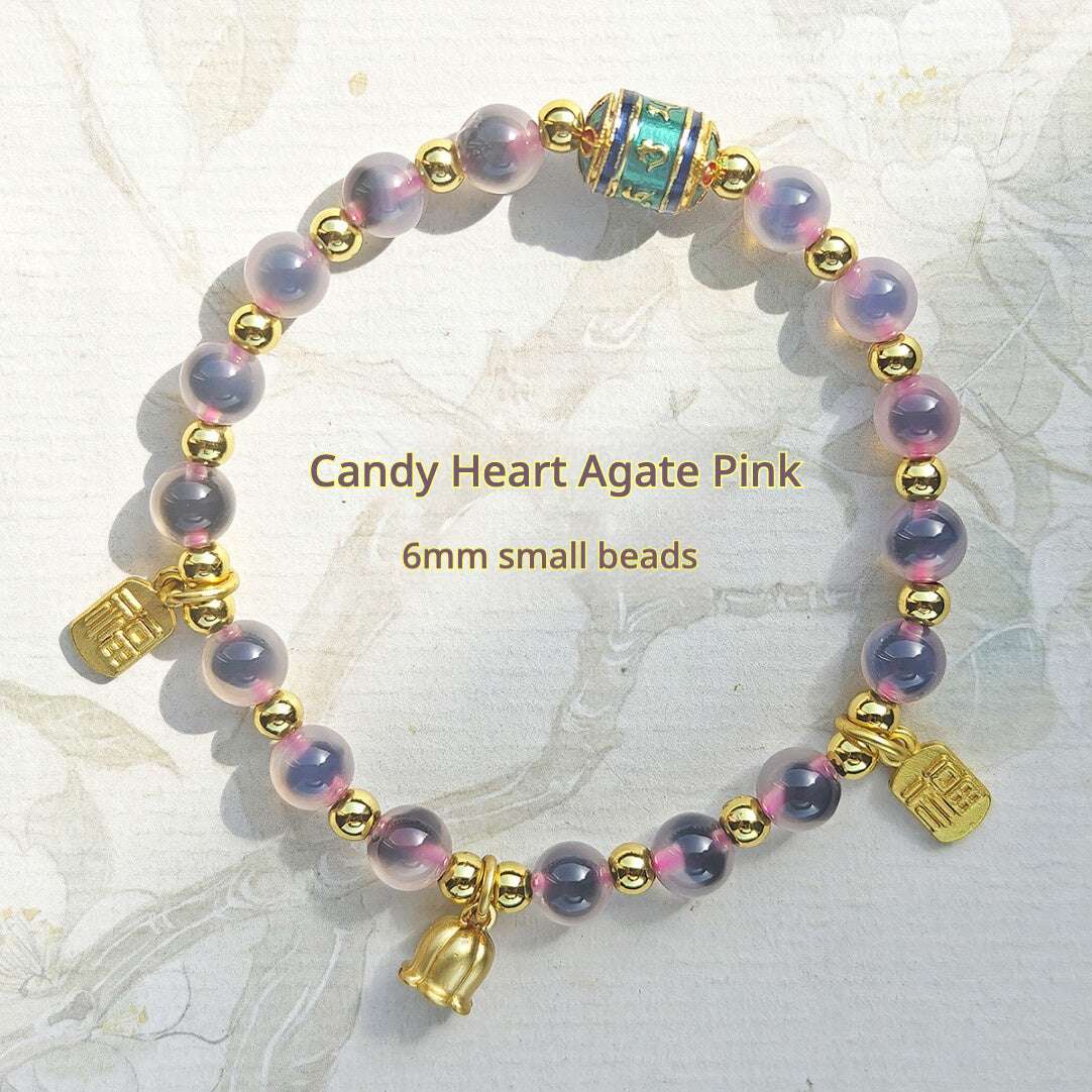 Sugar Heart Agate Bracelet | Half-Sugar Solid Color Small Beads | Beijing Temple Style | Exquisite Classic Design | 8mm Medium Beads, Blue - Blissette
