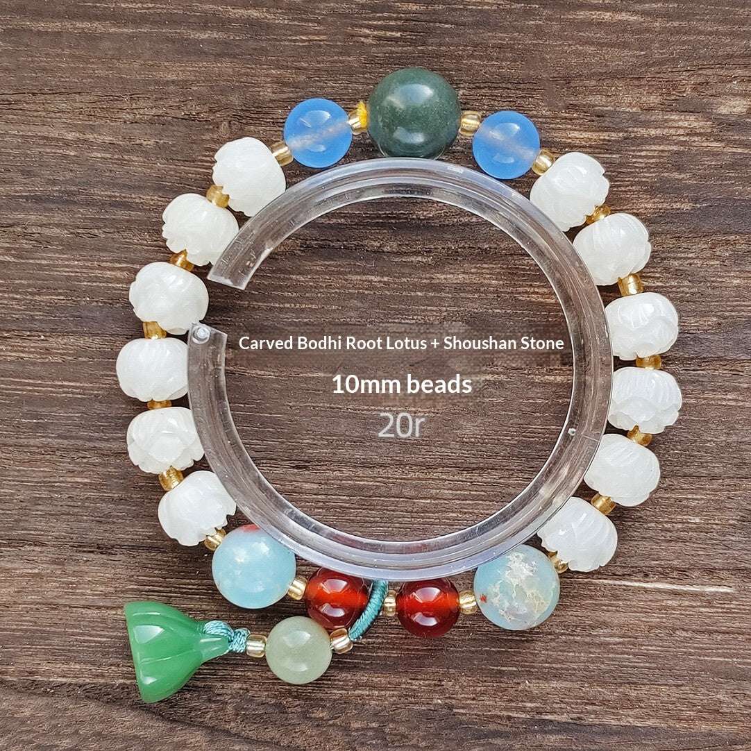 Charcoal Roasted Cat Paw Bodhi Root Bracelet | Green Floating Flower & Six-Word Mantra | Oil-Infused Caramel Mini Bun Design | Twilight Forest