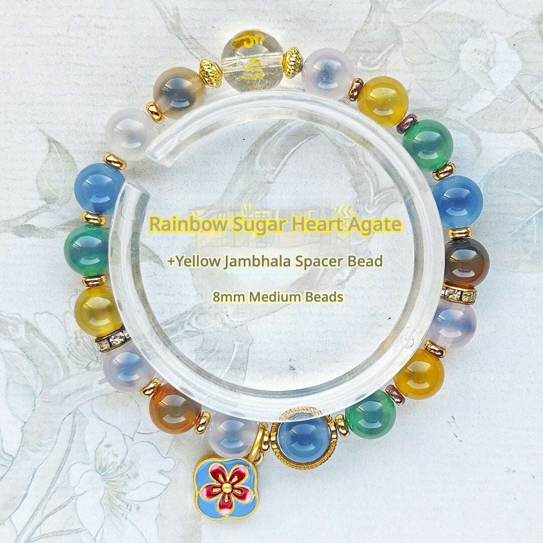 Sugar Heart Agate Bracelet | Half-Sugar Solid Color Small Beads | Beijing Temple Style | Exquisite Classic Design | 8mm Medium Beads, Blue - Blissette