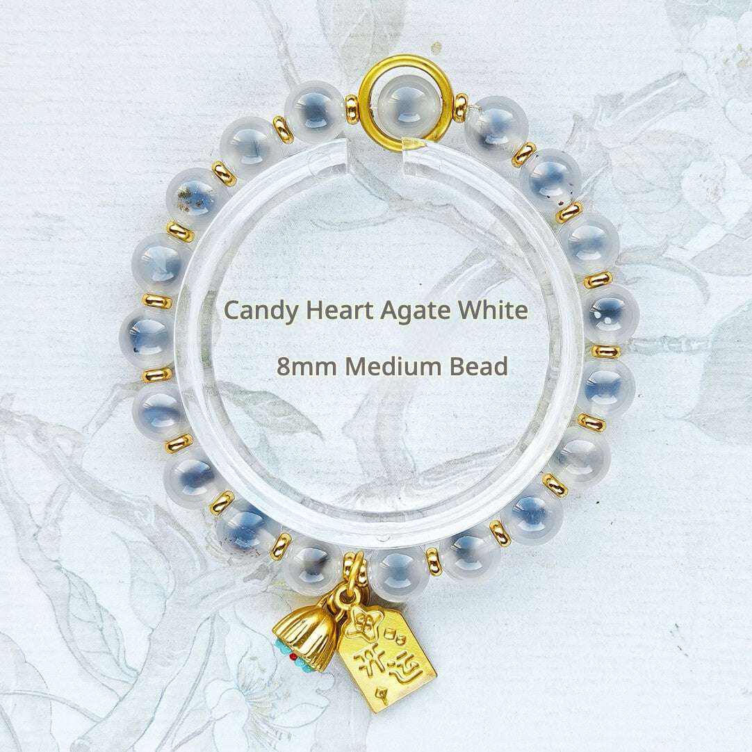 Sugar Heart Agate Bracelet | Half-Sugar Solid Color Small Beads | Beijing Temple Style | Exquisite Classic Design | 8mm Medium Beads, Blue - Blissette