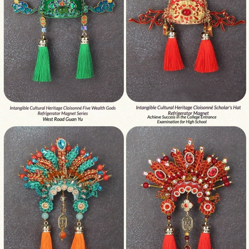 Ancient Chinese Opera Phoenix Coronet & Bridal Headdress Fridge Magnets, Peking Opera Facial Mask Cultural Souvenirs from Beijing Museum, Travel Magnetic Refrigerator Decor Gifts
