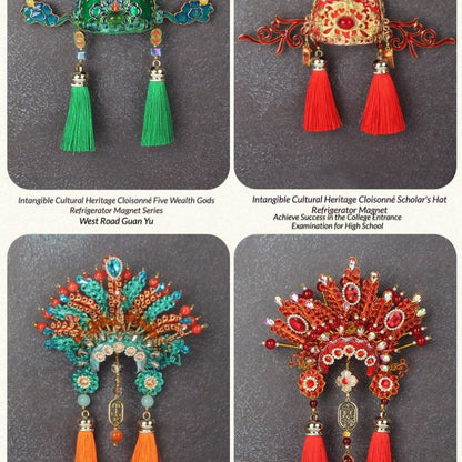 Ancient Chinese Opera Phoenix Coronet & Bridal Headdress Fridge Magnets, Peking Opera Facial Mask Cultural Souvenirs from Beijing Museum, Travel Magnetic Refrigerator Decor Gifts