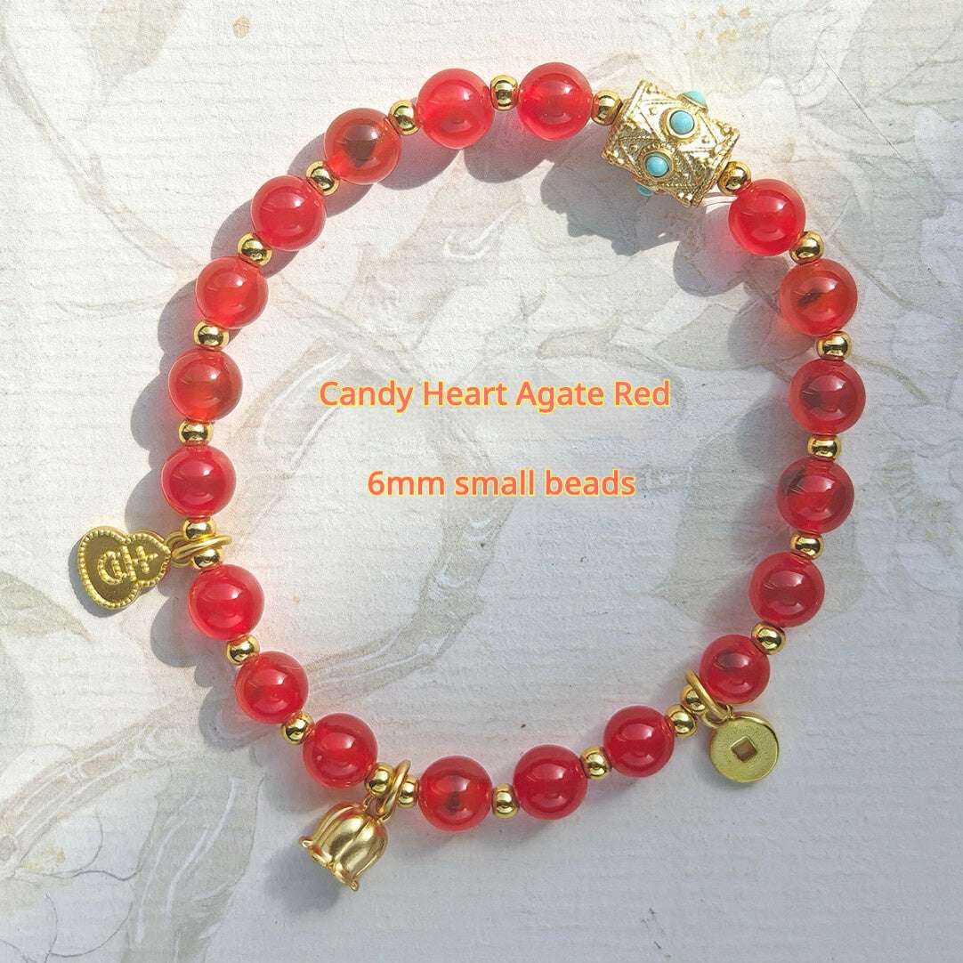 Sugar Heart Agate Bracelet | Half-Sugar Solid Color Small Beads | Beijing Temple Style | Exquisite Classic Design | 8mm Medium Beads, Blue - Blissette