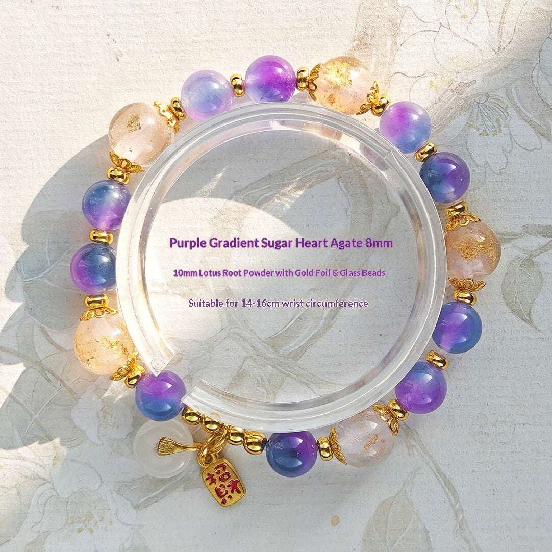 Sugar Heart Agate Half-Sugar Bracelet | Gold Foil Glass Design | Panjiayuan Premium Quality 2026 | New Chinese Style - Blissette