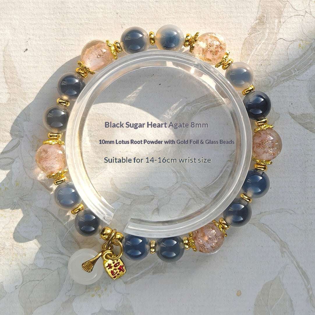 Sugar Heart Agate Half-Sugar Bracelet | Gold Foil Glass Design | Panjiayuan Premium Quality 2026 | New Chinese Style - Blissette