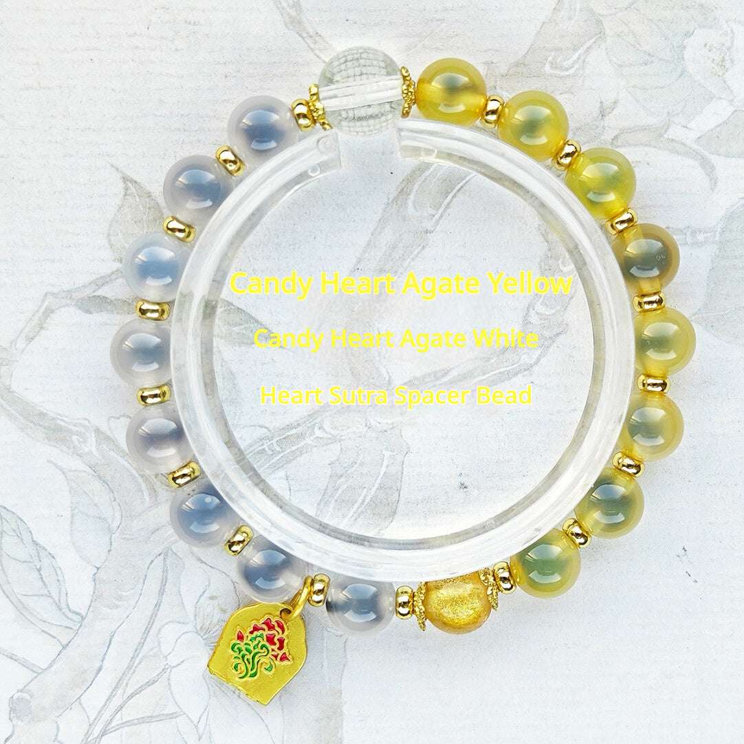 Sugar Heart Agate Bracelet | Half-Sugar Solid Color Small Beads | Beijing Temple Style | Exquisite Classic Design | 8mm Medium Beads, Blue - Blissette