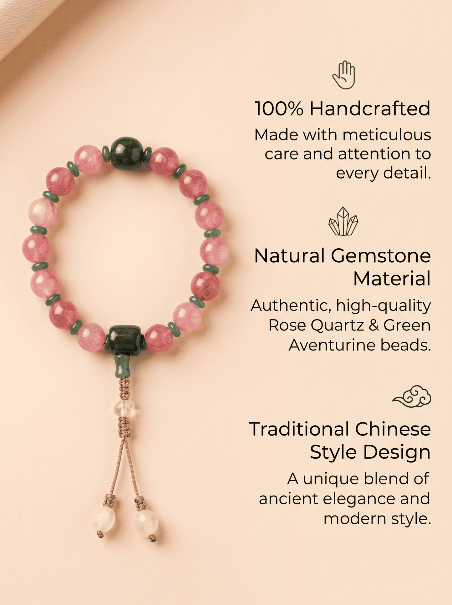 18-Bead Pink Chalcedony Bracelet | Temple-Inspired Design for Positive Energy & Romantic Charm - Blissette