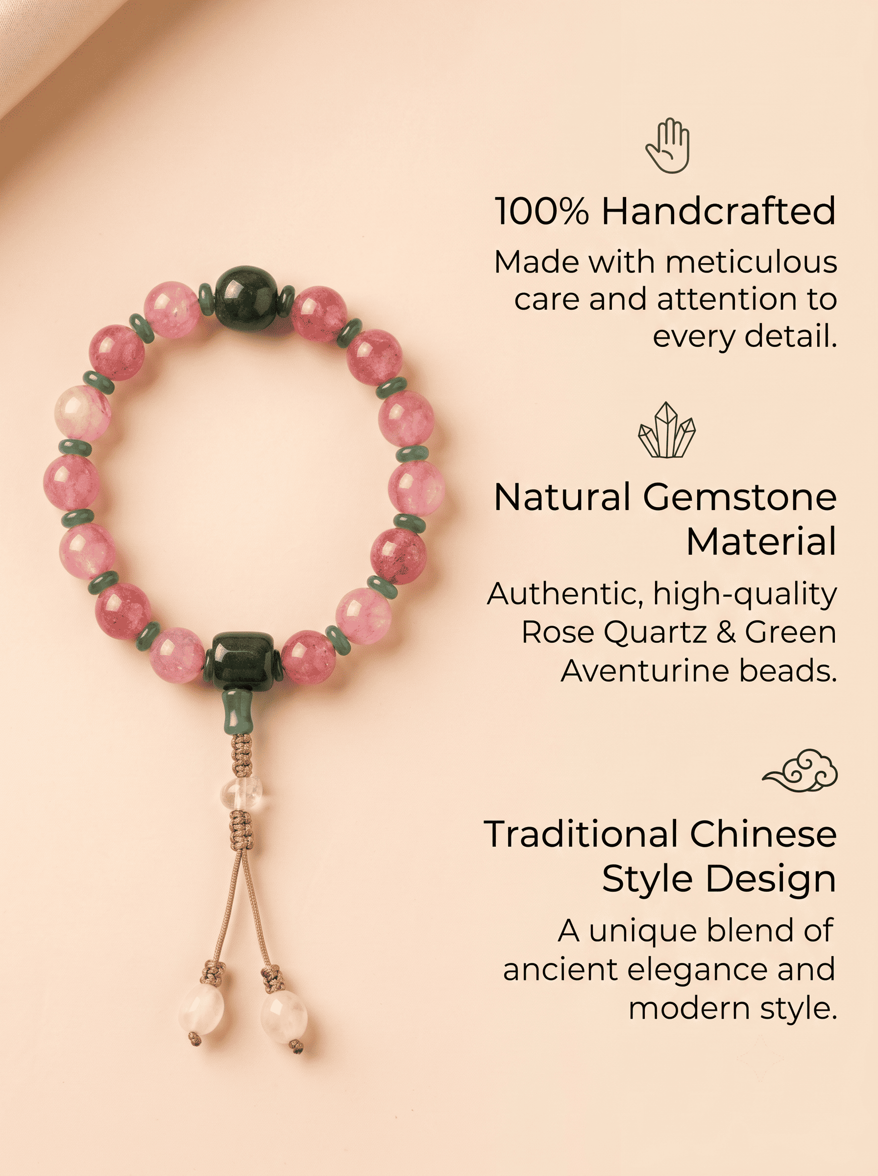 18-Bead Pink Chalcedony Bracelet | Temple-Inspired Design for Positive Energy & Romantic Charm - Blissette