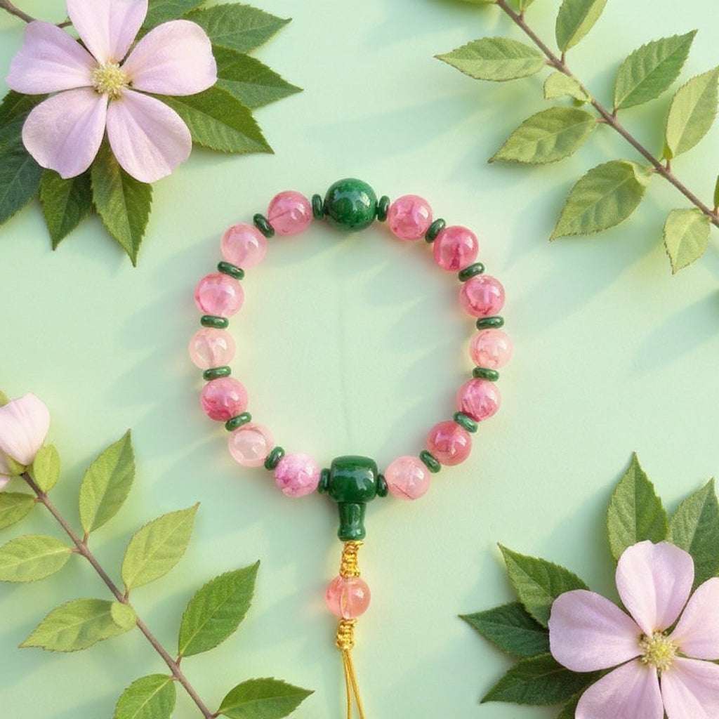 18-Bead Pink Chalcedony Bracelet | Temple-Inspired Design for Positive Energy & Romantic Charm - Blissette