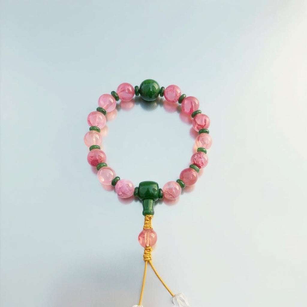 18-Bead Pink Chalcedony Bracelet | Temple-Inspired Design for Positive Energy & Romantic Charm - Blissette