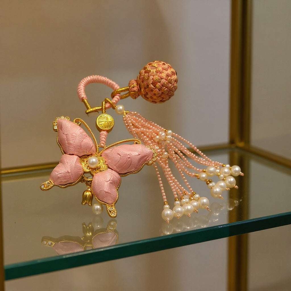 Pink Song Brocade Butterfly Charm | Versatile Keychain, Bag & Phone Accessory (Palace-Inspired)