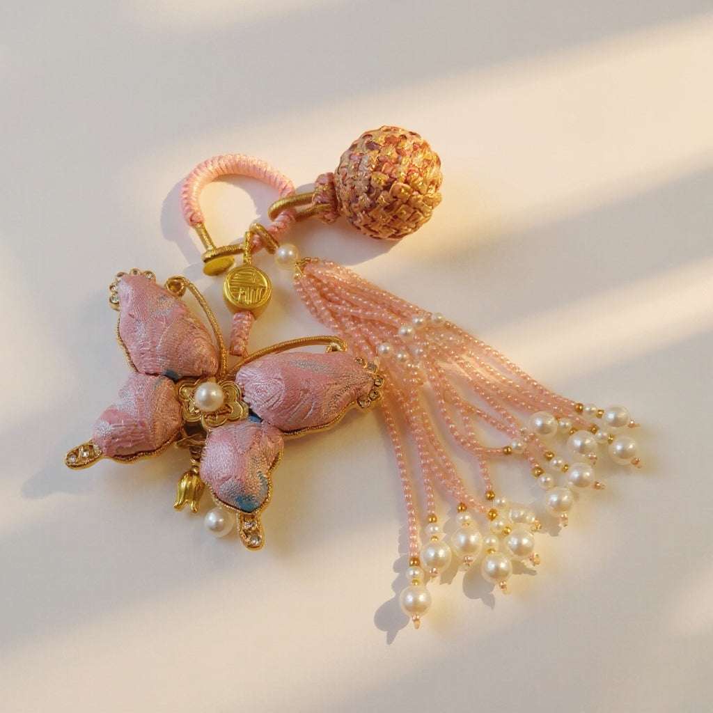 Pink Song Brocade Butterfly Charm | Versatile Keychain, Bag & Phone Accessory (Palace-Inspired)