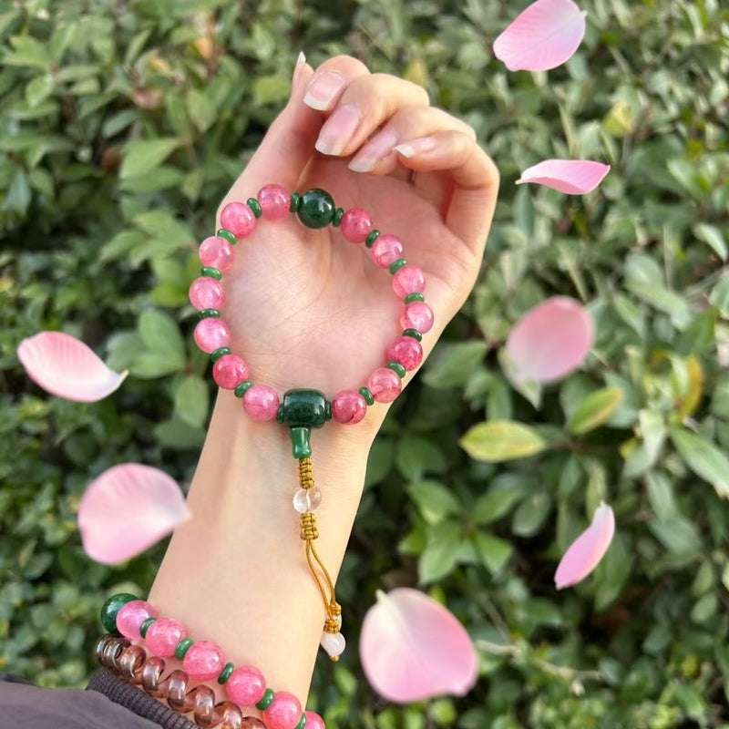 18-Bead Pink Chalcedony Bracelet | Temple-Inspired Design for Positive Energy & Romantic Charm - Blissette