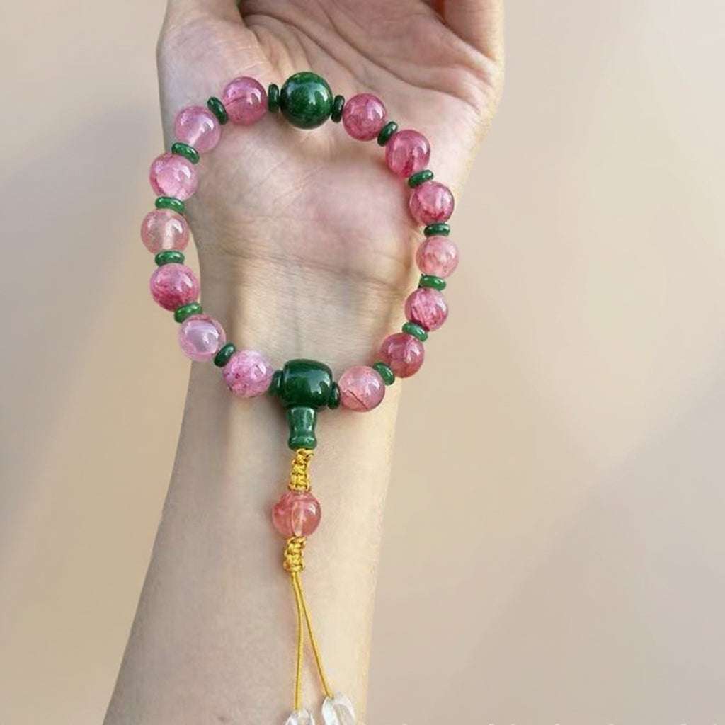 18-Bead Pink Chalcedony Bracelet | Temple-Inspired Design for Positive Energy & Romantic Charm - Blissette