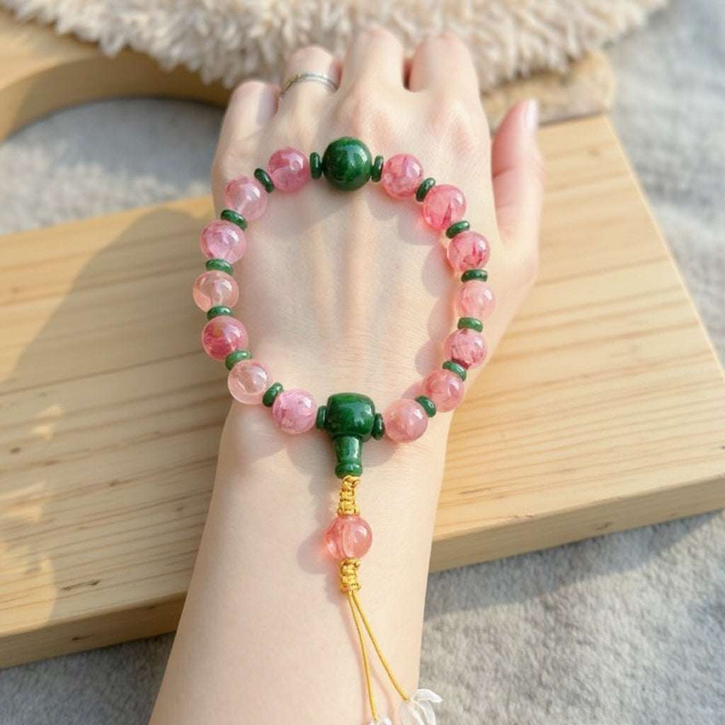 18-Bead Pink Chalcedony Bracelet | Temple-Inspired Design for Positive Energy & Romantic Charm - Blissette