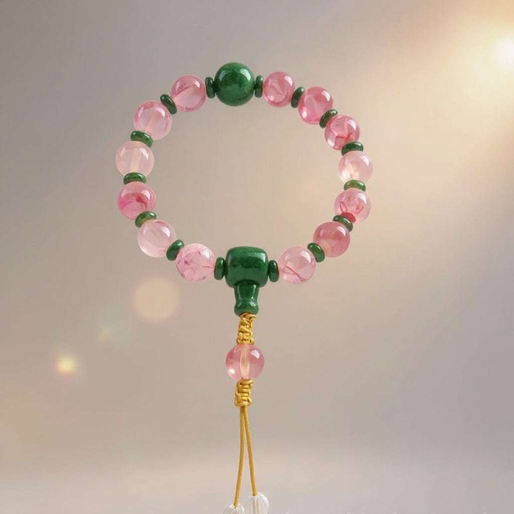 18-Bead Pink Chalcedony Bracelet | Temple-Inspired Design for Positive Energy & Romantic Charm - Blissette