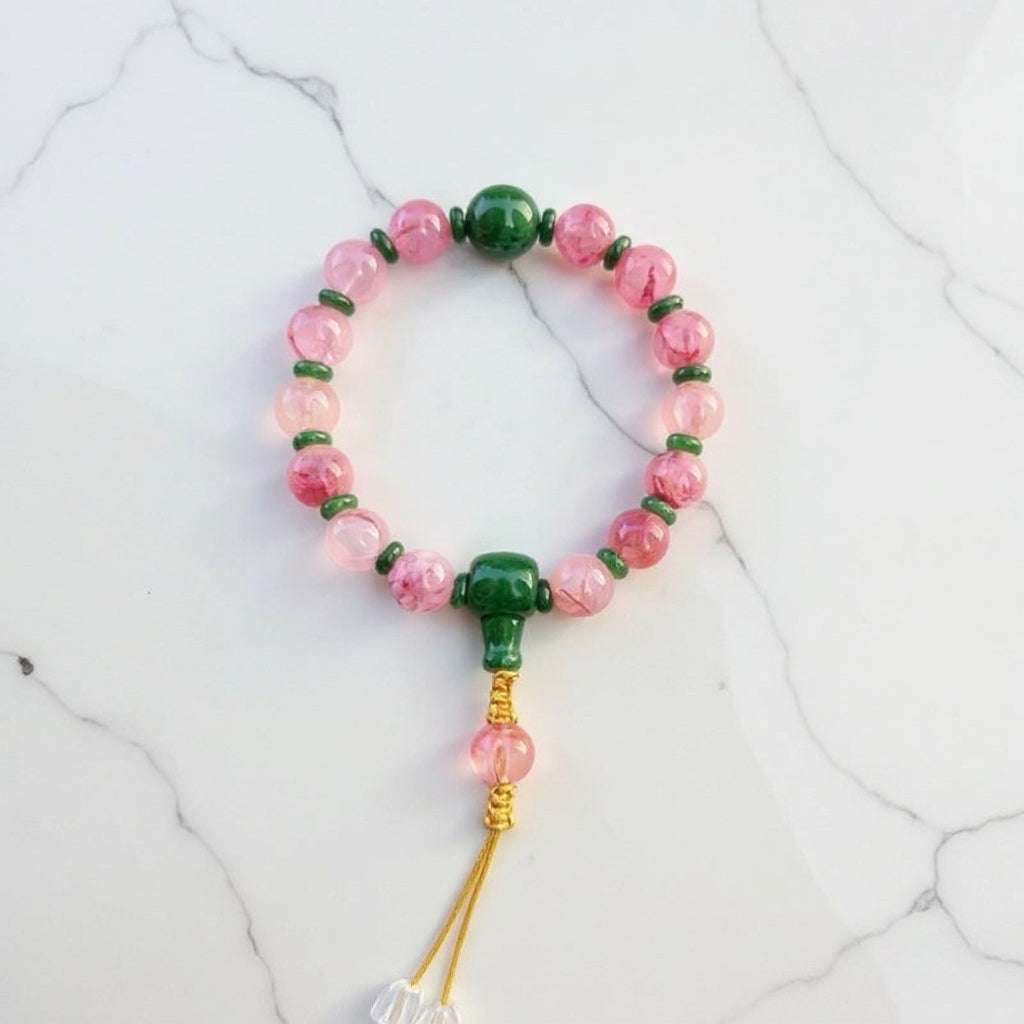 18-Bead Pink Chalcedony Bracelet | Temple-Inspired Design for Positive Energy & Romantic Charm - Blissette