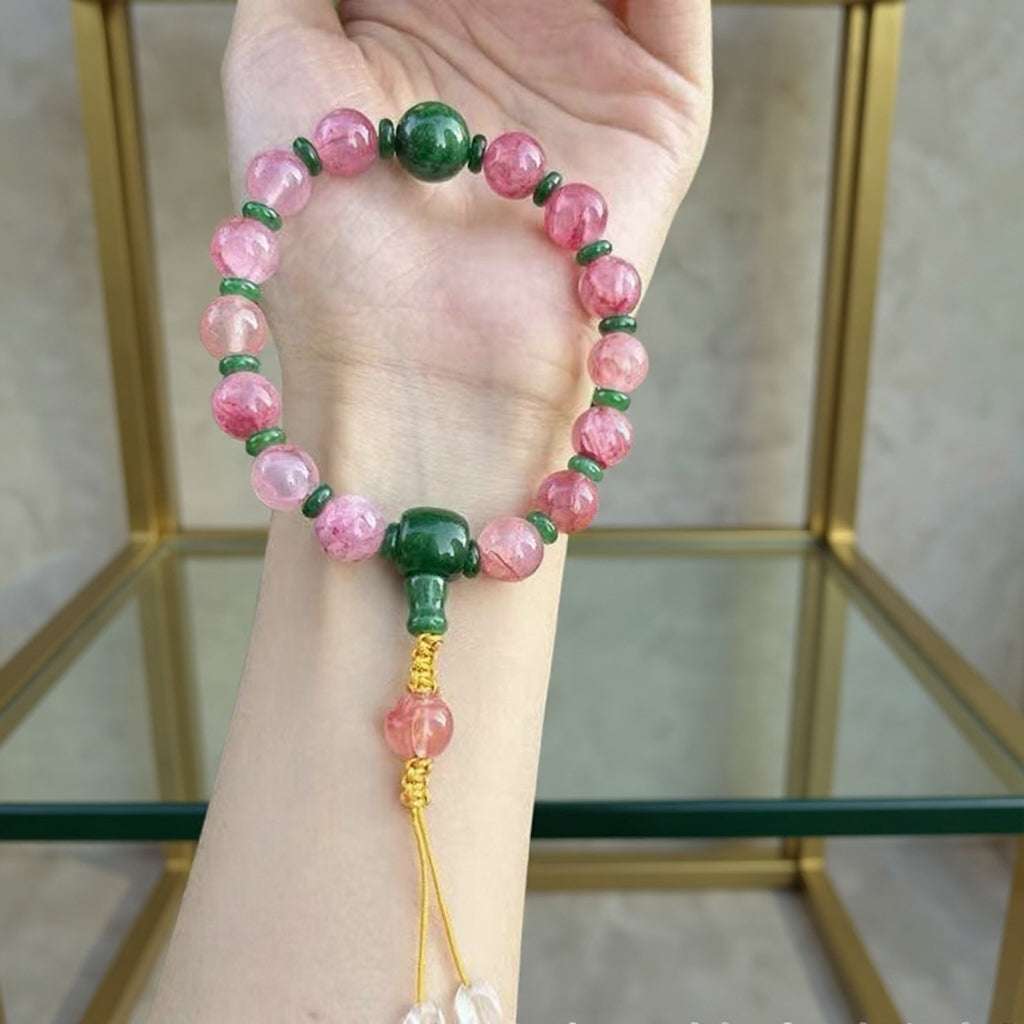 18-Bead Pink Chalcedony Bracelet | Temple-Inspired Design for Positive Energy & Romantic Charm - Blissette