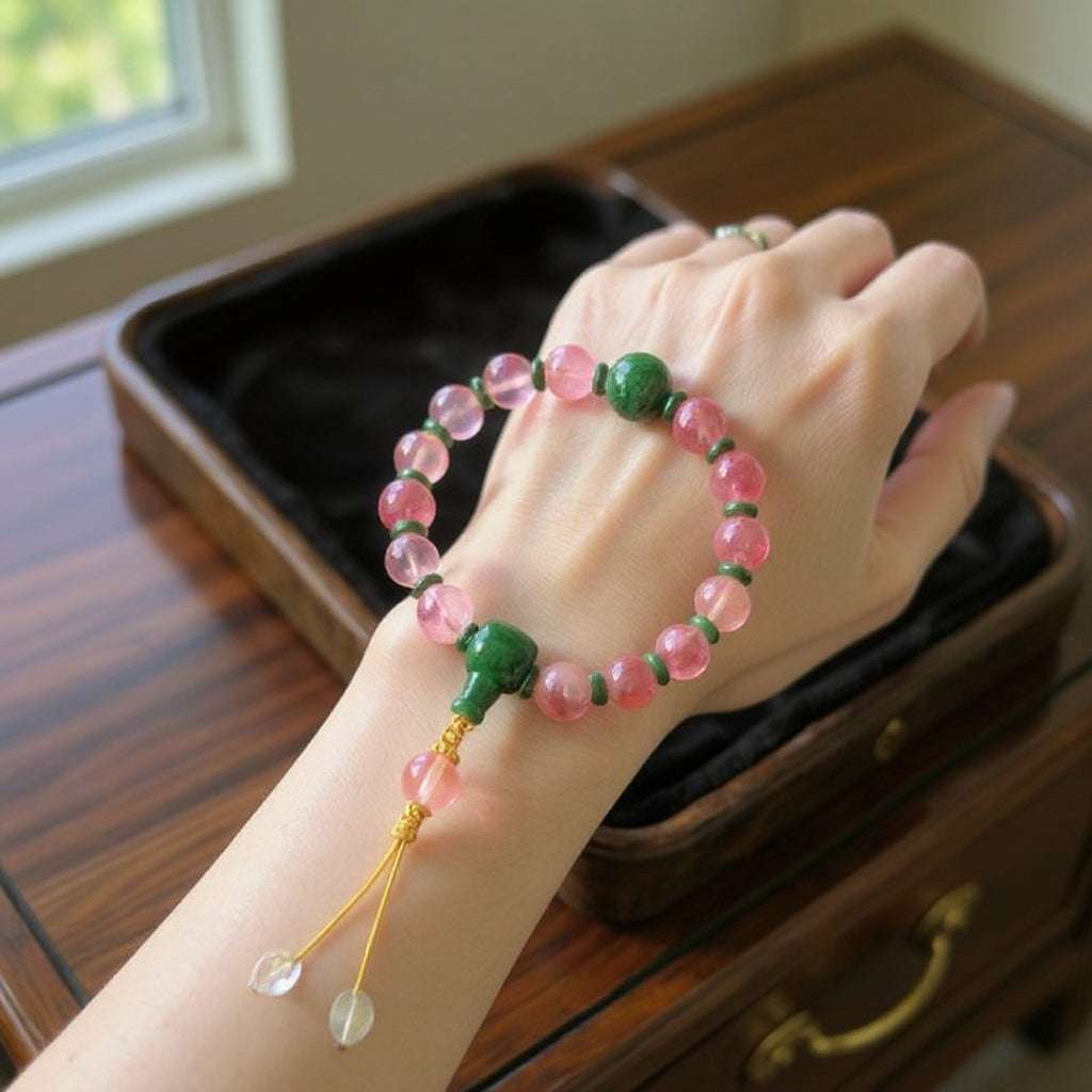 18-Bead Pink Chalcedony Bracelet | Temple-Inspired Design for Positive Energy & Romantic Charm - Blissette