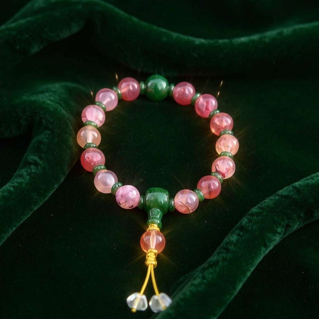 18-Bead Pink Chalcedony Bracelet | Temple-Inspired Design for Positive Energy & Romantic Charm - Blissette