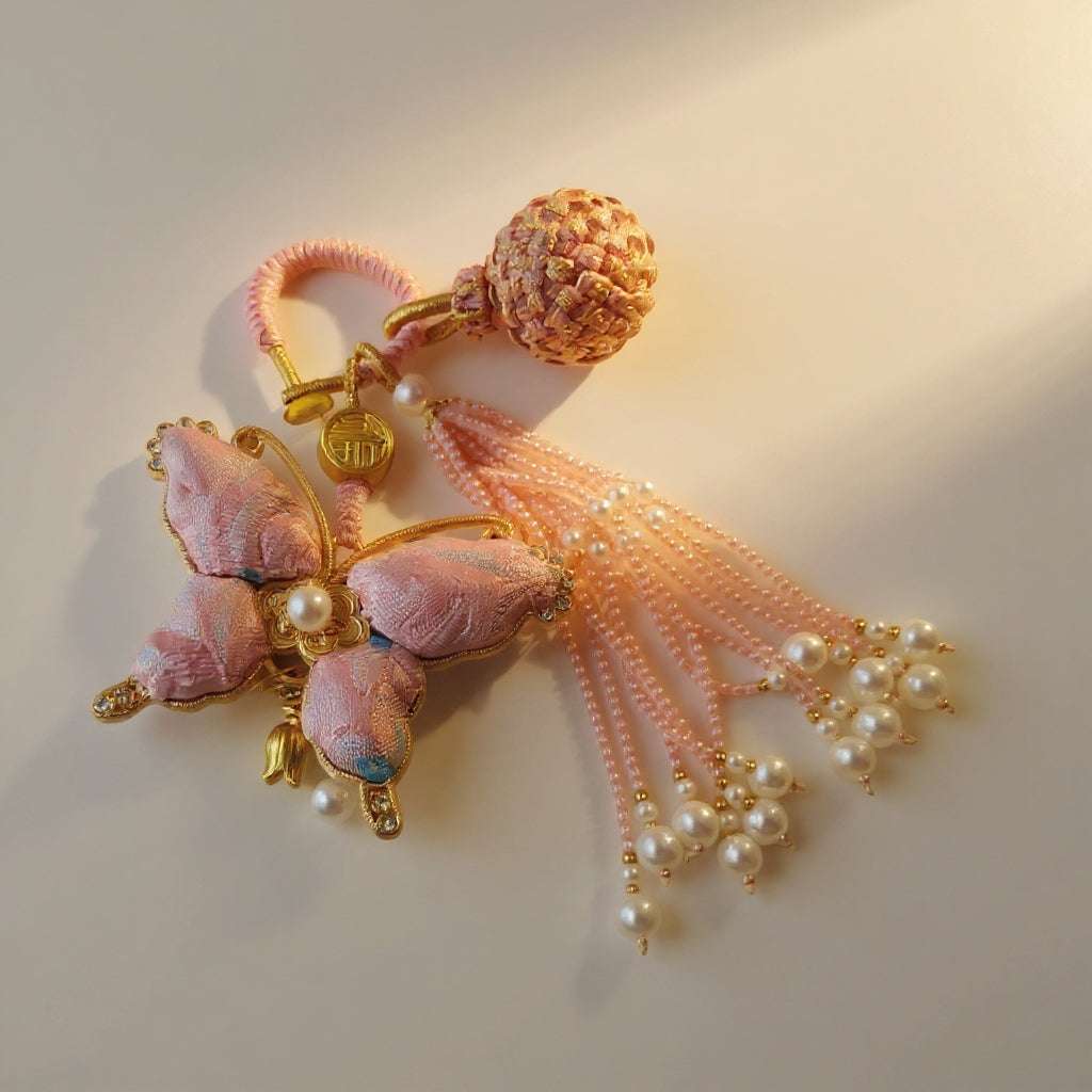 Pink Song Brocade Butterfly Charm | Versatile Keychain, Bag & Phone Accessory (Palace-Inspired)