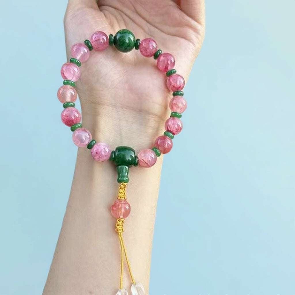 18-Bead Pink Chalcedony Bracelet | Temple-Inspired Design for Positive Energy & Romantic Charm - Blissette