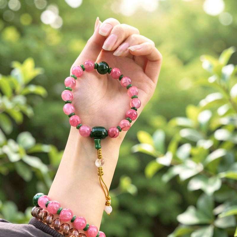 18-Bead Pink Chalcedony Bracelet | Temple-Inspired Design for Positive Energy & Romantic Charm - Blissette