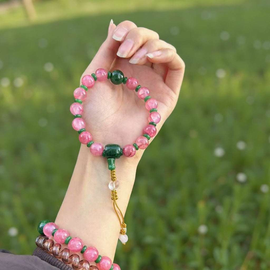 18-Bead Pink Chalcedony Bracelet | Temple-Inspired Design for Positive Energy & Romantic Charm - Blissette