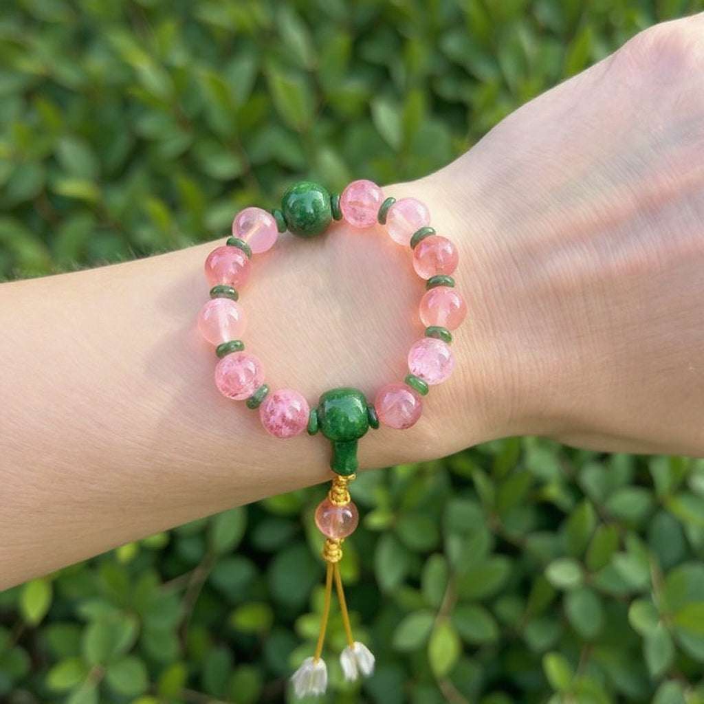 18-Bead Pink Chalcedony Bracelet | Temple-Inspired Design for Positive Energy & Romantic Charm - Blissette