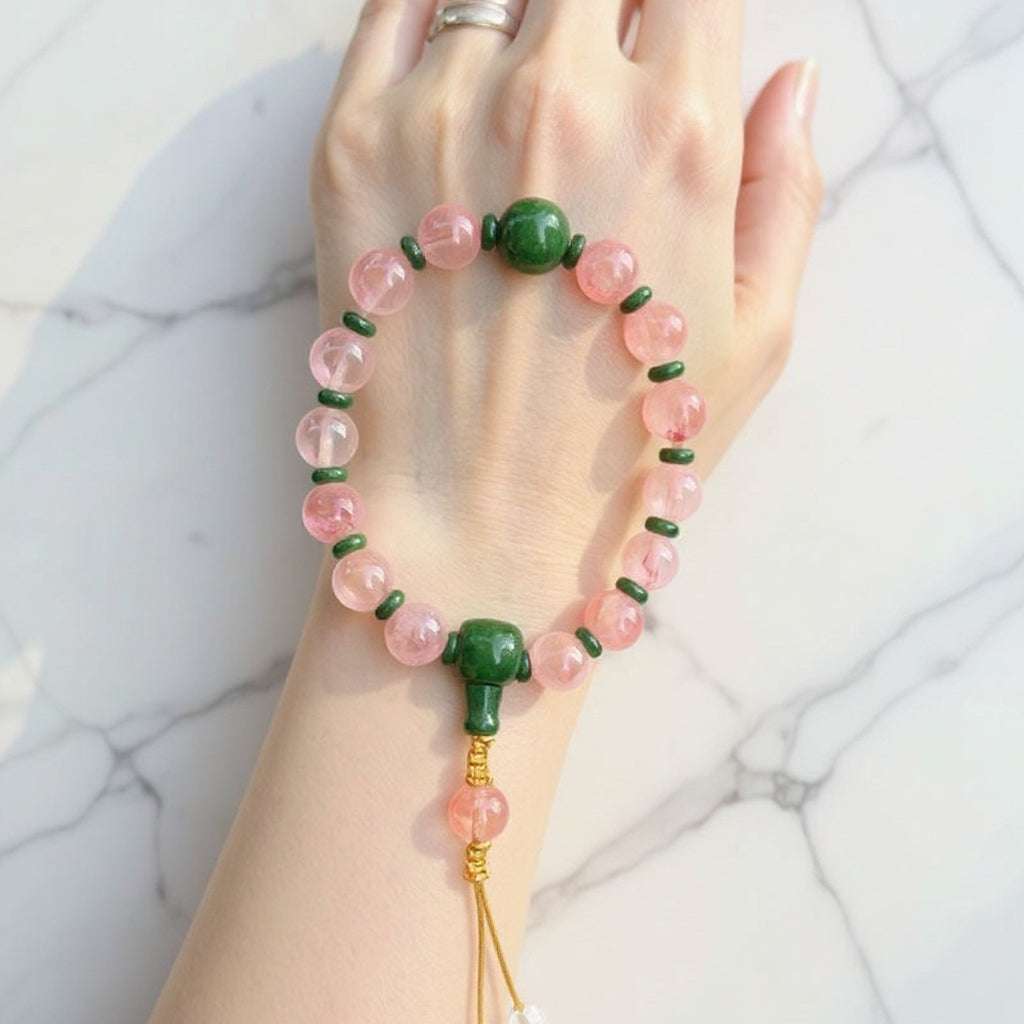 18-Bead Pink Chalcedony Bracelet | Temple-Inspired Design for Positive Energy & Romantic Charm - Blissette