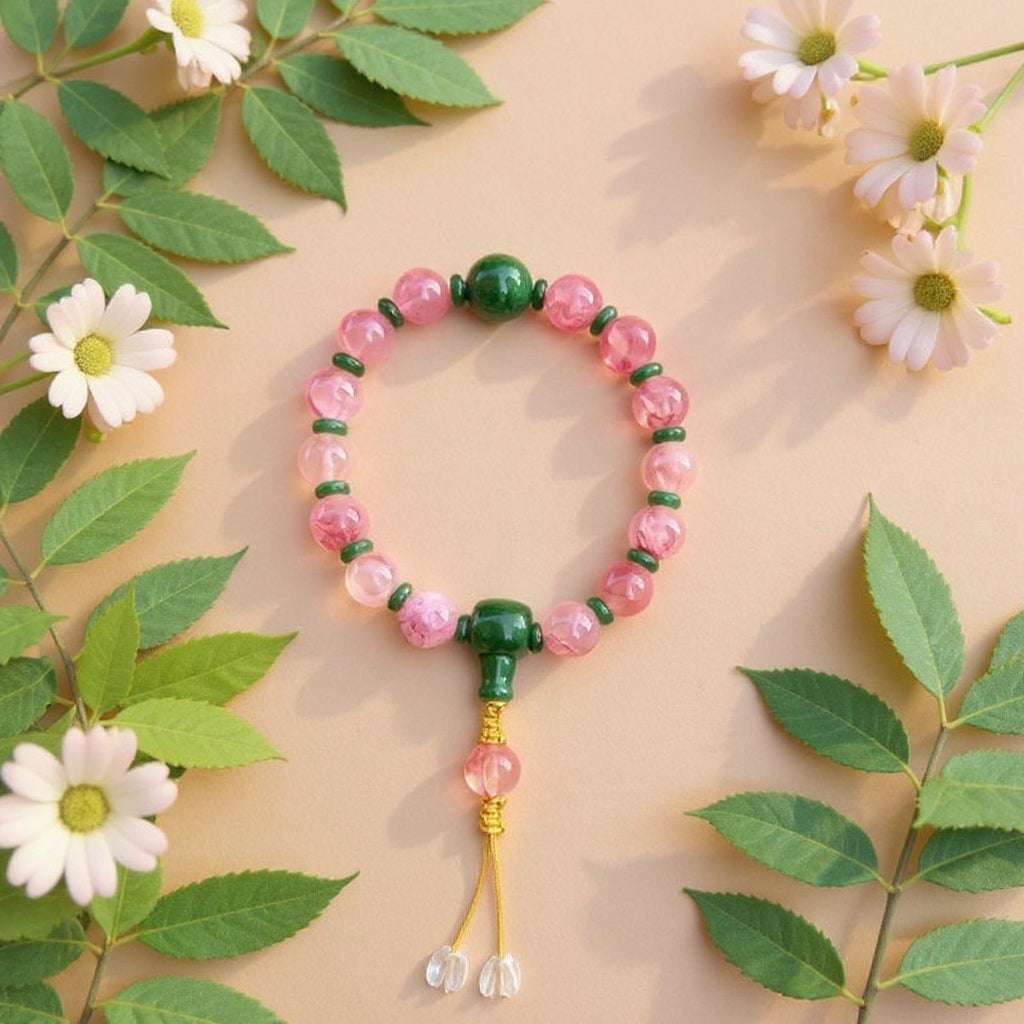 18-Bead Pink Chalcedony Bracelet | Temple-Inspired Design for Positive Energy & Romantic Charm - Blissette