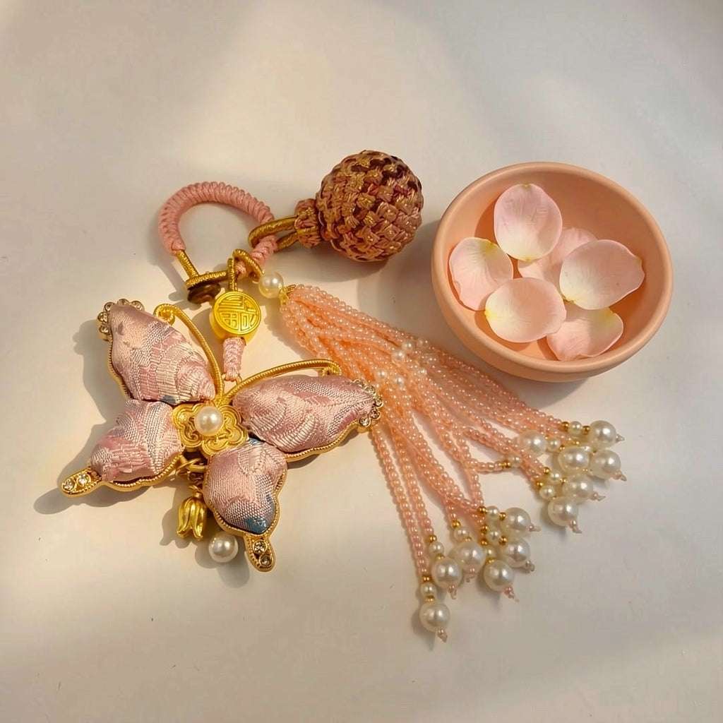 Pink Song Brocade Butterfly Charm | Versatile Keychain, Bag & Phone Accessory (Palace-Inspired)