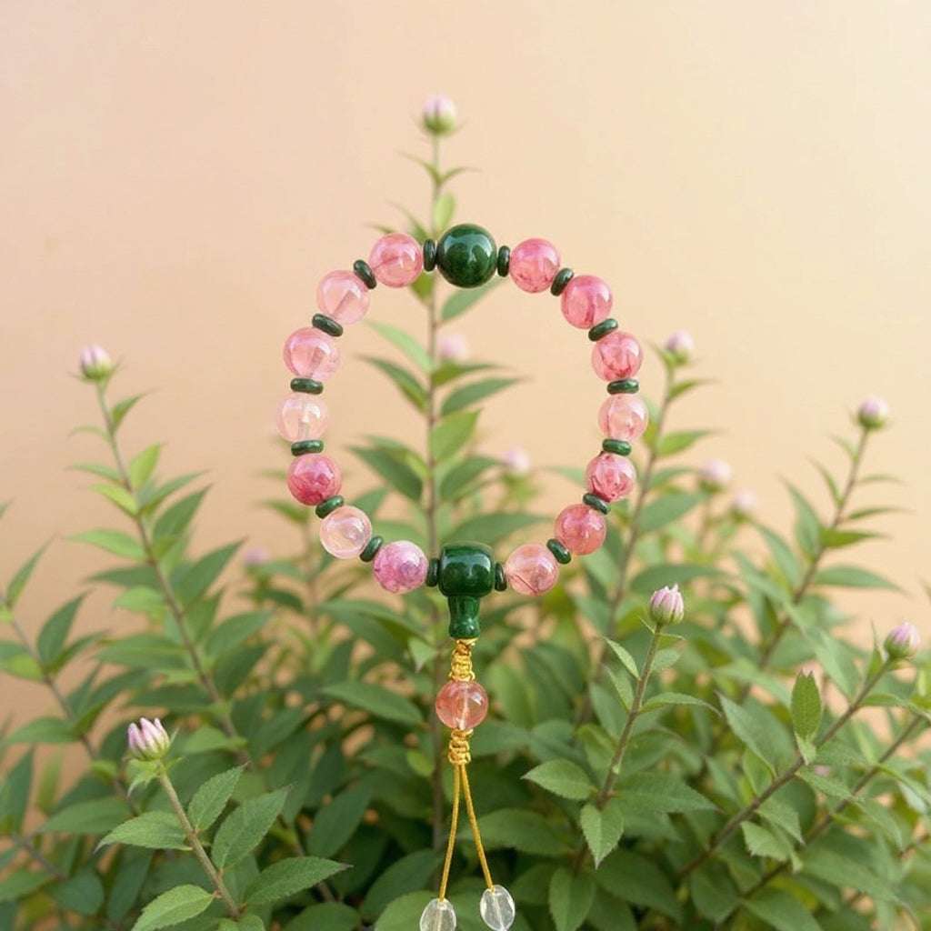 18-Bead Pink Chalcedony Bracelet | Temple-Inspired Design for Positive Energy & Romantic Charm - Blissette