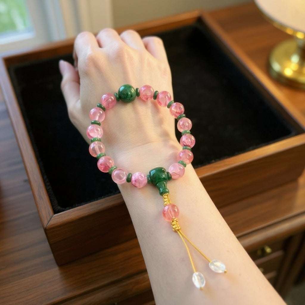 18-Bead Pink Chalcedony Bracelet | Temple-Inspired Design for Positive Energy & Romantic Charm - Blissette