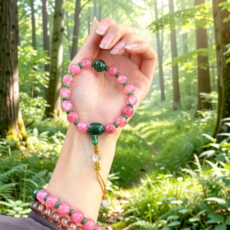 18-Bead Pink Chalcedony Bracelet | Temple-Inspired Design for Positive Energy & Romantic Charm - Blissette