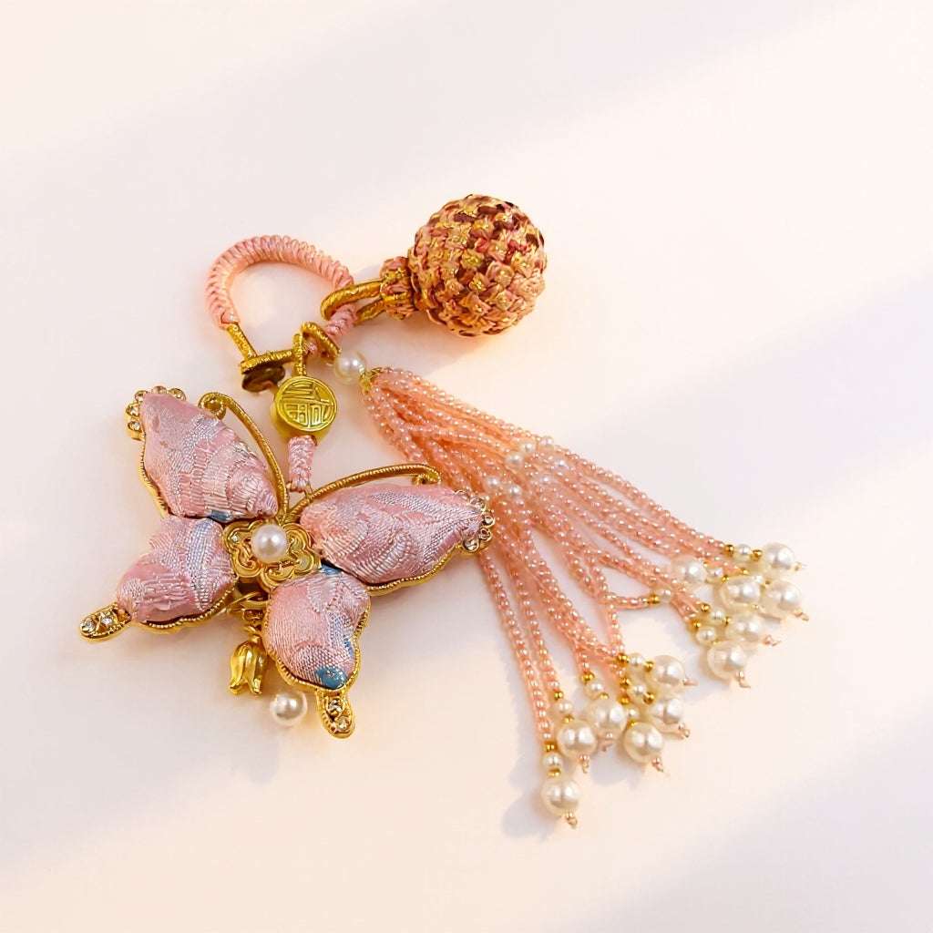 Pink Song Brocade Butterfly Charm | Versatile Keychain, Bag & Phone Accessory (Palace-Inspired)