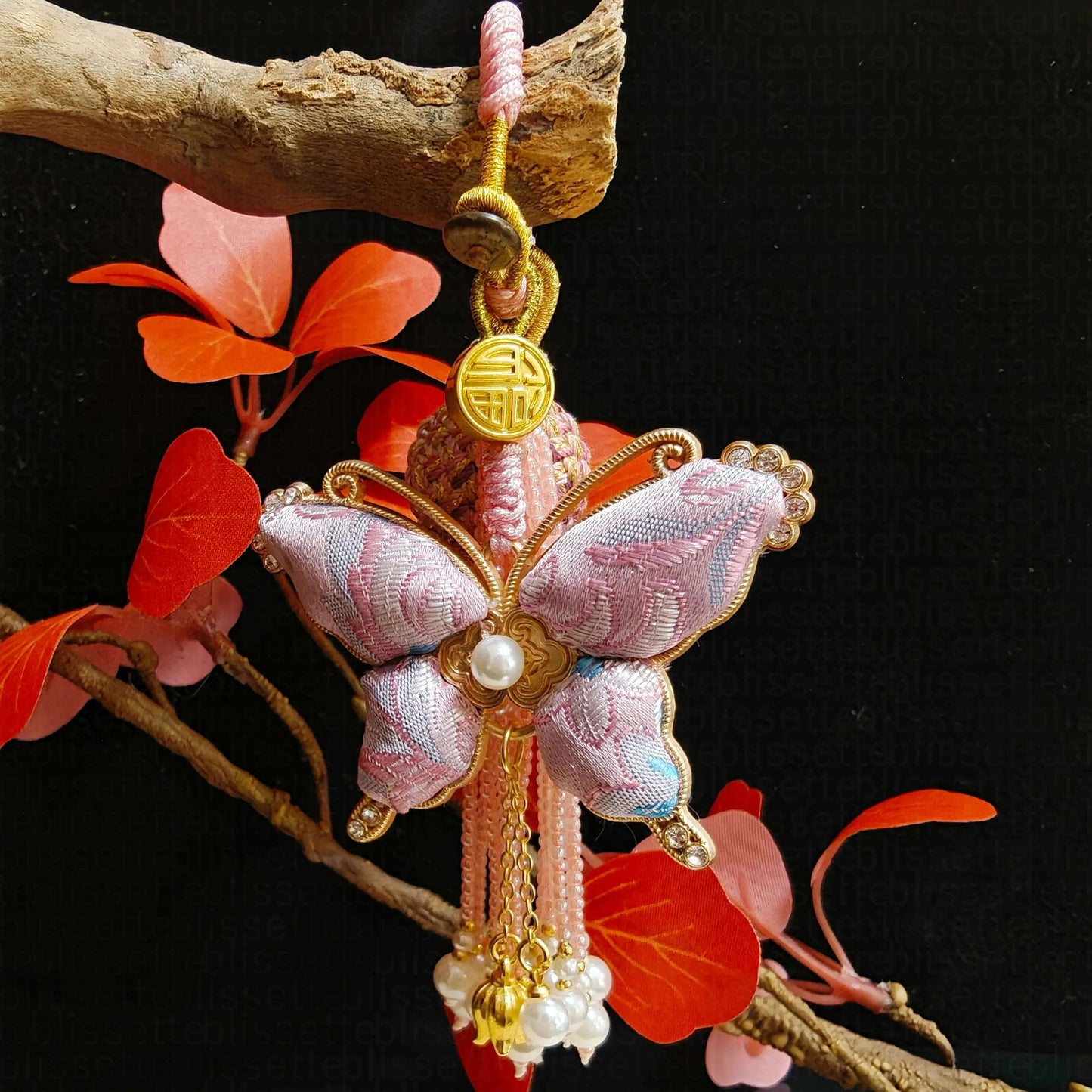 Pink Song Brocade Butterfly Charm | Versatile Keychain, Bag & Phone Accessory (Palace-Inspired)