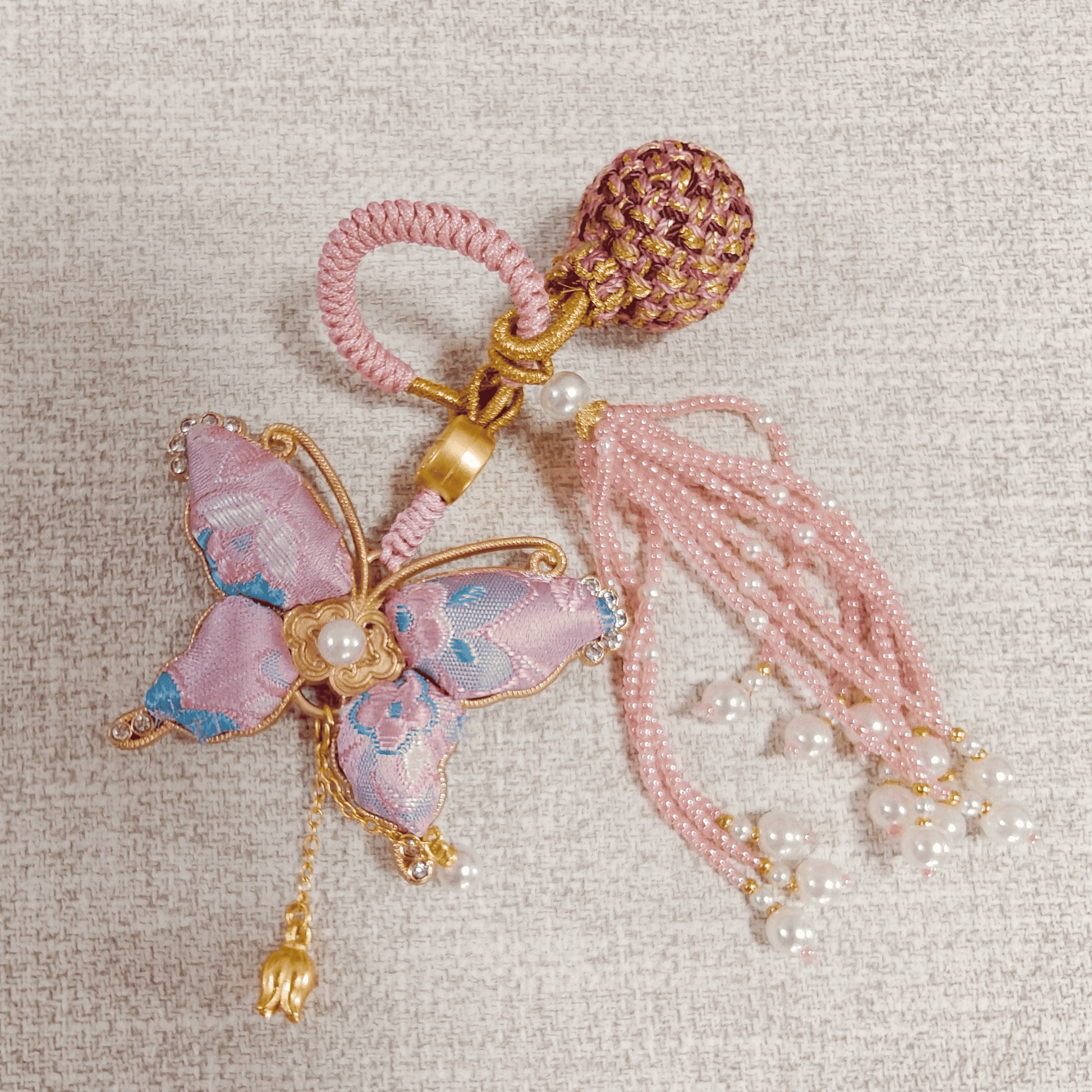 Pink Song Brocade Butterfly Charm | Versatile Keychain, Bag & Phone Accessory (Palace-Inspired)