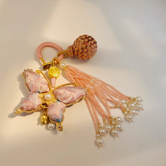 Pink Song Brocade Butterfly Charm | Versatile Keychain, Bag & Phone Accessory (Palace-Inspired) - undefined