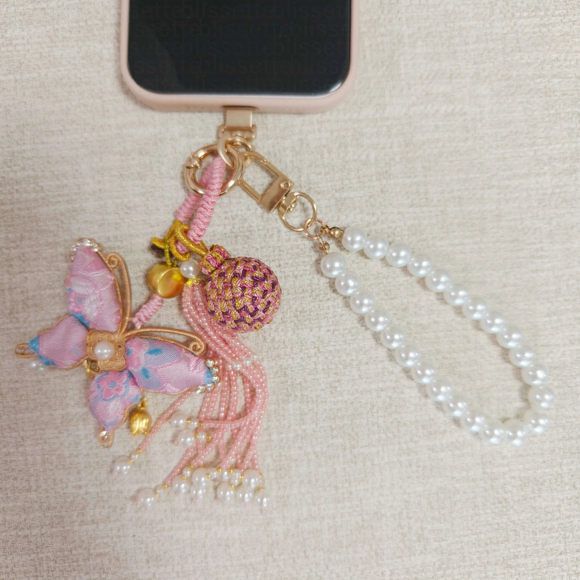 Pink Song Brocade Butterfly Charm | Versatile Keychain, Bag & Phone Accessory (Palace-Inspired)