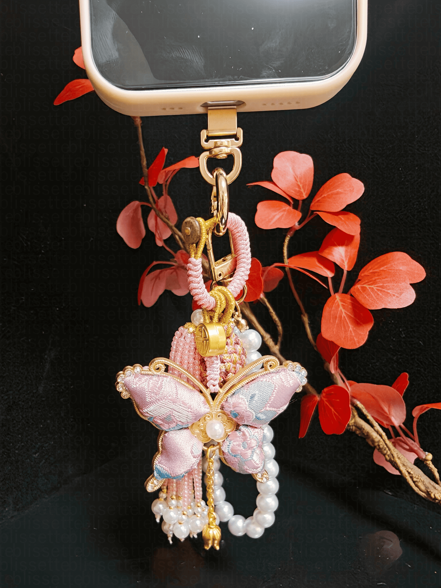 Pink Song Brocade Butterfly Charm | Versatile Keychain, Bag & Phone Accessory (Palace-Inspired)