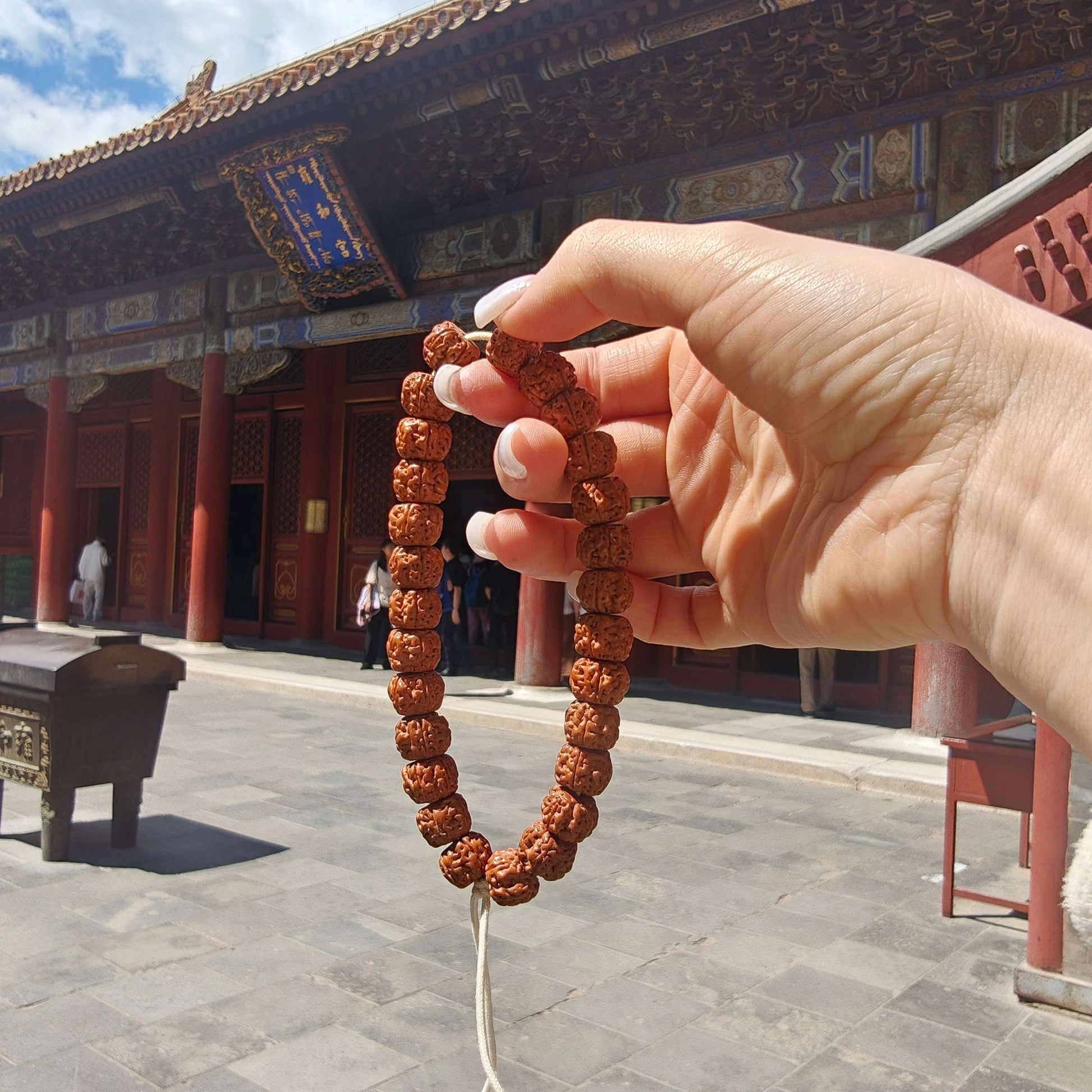 Temple-Inspired Rudraksha Mala Bracelet | Handcrafted for Mindfulness & Inner Peace, 10.5–11mm Beads, 27 Beads - Blissette