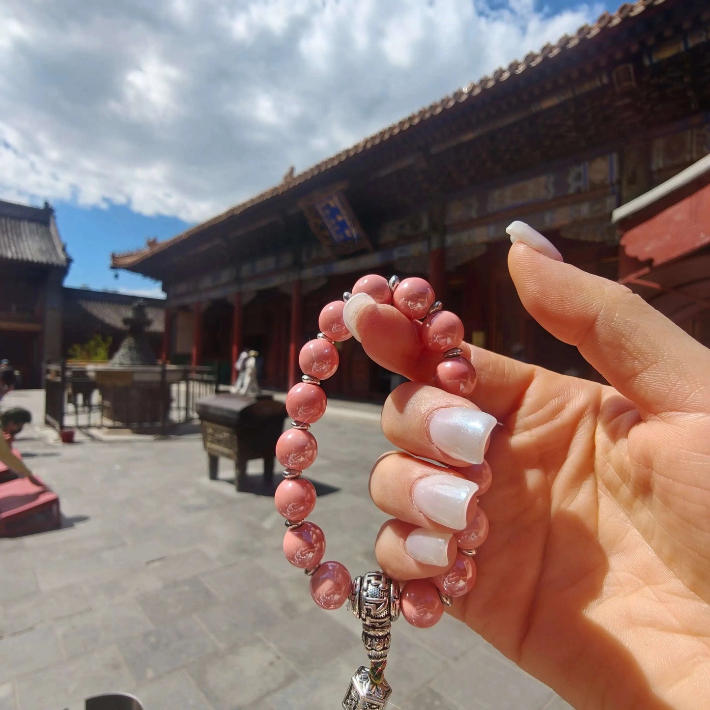 10mm Porcelain Beaded Bracelet | Temple-Inspired Non-Tarnish Charm for Calm & Balance (White/Pink/Blue) - Blissette