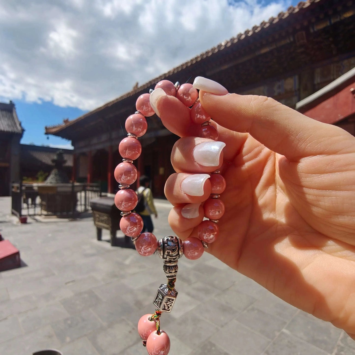 10mm Porcelain Beaded Bracelet | Temple-Inspired Non-Tarnish Charm for Calm & Balance (White/Pink/Blue) - Blissette