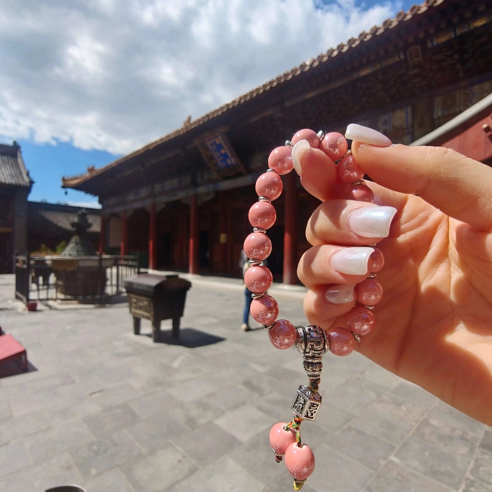 10mm Porcelain Beaded Bracelet | Temple-Inspired Non-Tarnish Charm for Calm & Balance (White/Pink/Blue) - Blissette